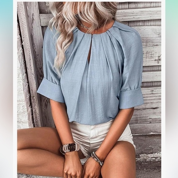 Gitees, Raglan Sleeve,Keyhole Neckline Pleated Detail,YachtWear,Timeless Blouse - Picture 4 of 16